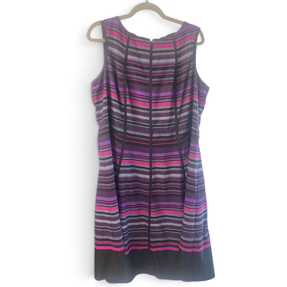 Anne Klein Womens Purple Pink Striped Sleeveless Sheath Dress Size 14W
